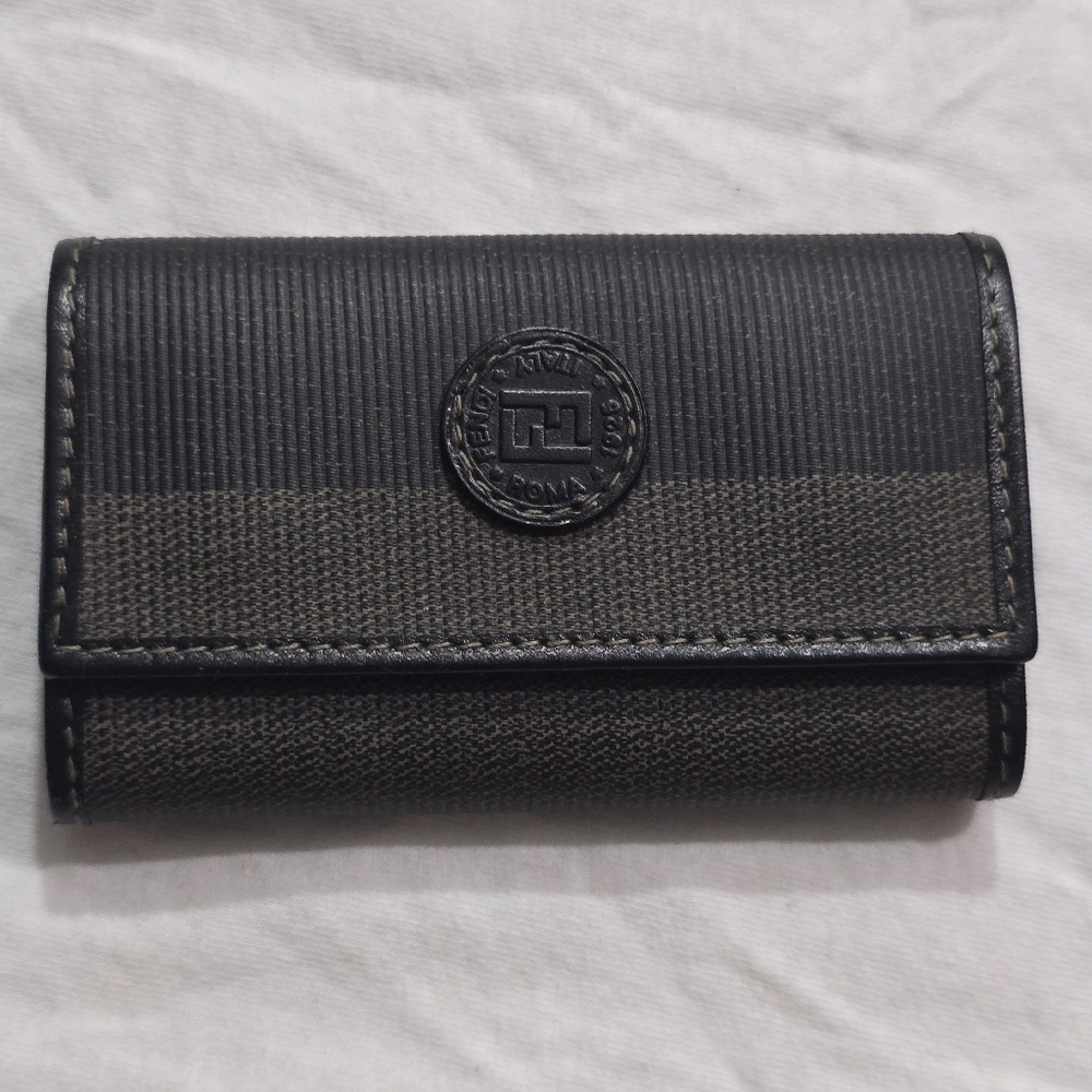 Fendi Iconic Brown Striped 6 Key Key Fob Wallet Gold Tone Excellent Condition